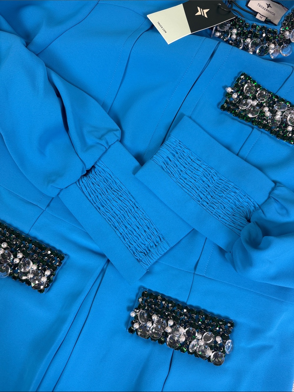 Tuckernuck Blue Crystal Embellished Pleated Dress NWT Medium - Picture 5 of 14